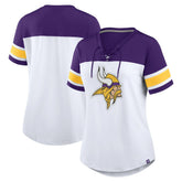 Minnesota Vikings Women's Athena Rhinestone Lace-Up V-Neck T-Shirt White/Purple | Fanatics