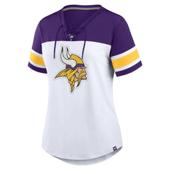 Minnesota Vikings Women's Athena Rhinestone Lace-Up V-Neck T-Shirt White/Purple | Fanatics