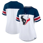 Houston Texans Women's Athena Rhinestone Lace-Up V-Neck T-Shirt White/Navy | Fanatics