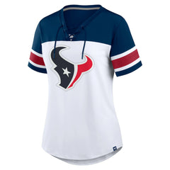 Houston Texans Women's Athena Rhinestone Lace-Up V-Neck T-Shirt White/Navy | Fanatics