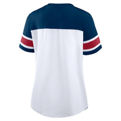 Houston Texans Women's Athena Rhinestone Lace-Up V-Neck T-Shirt White/Navy | Fanatics
