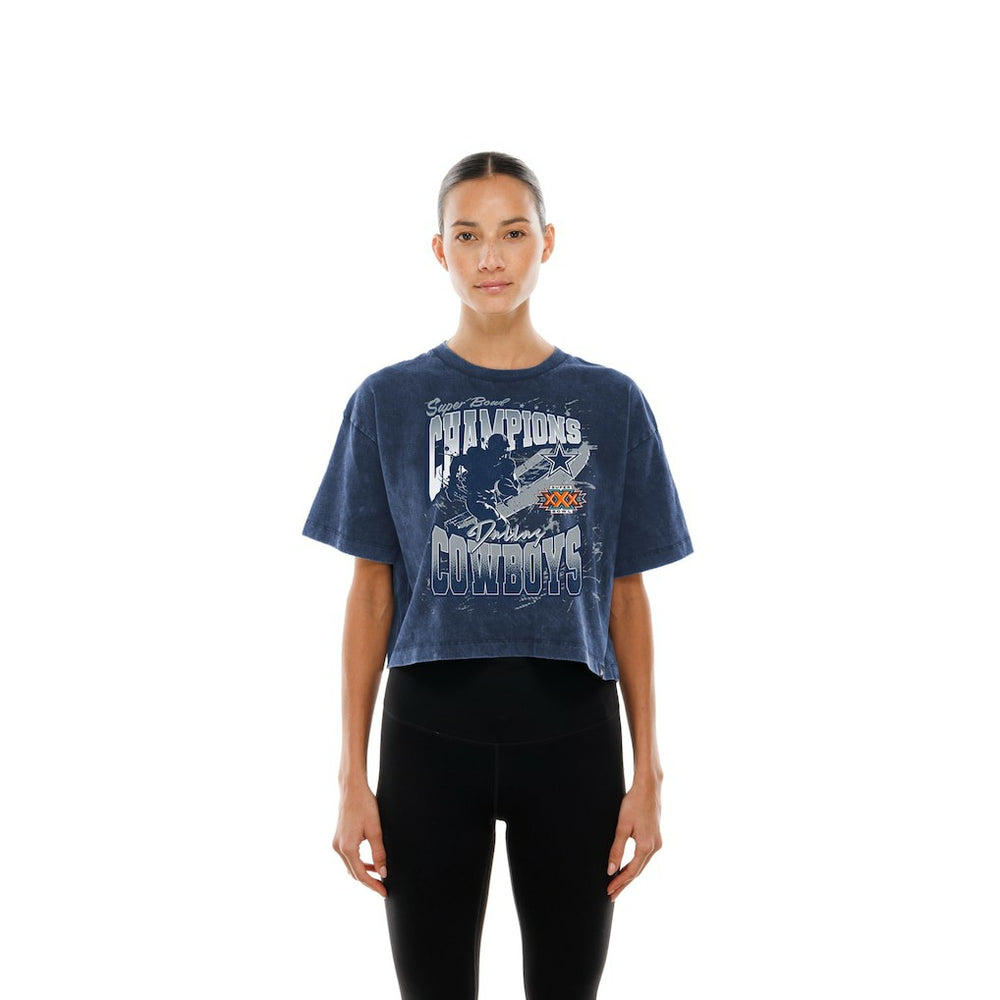 Dallas Cowboys New Era Women's Cropped Boxy Sport Classics Mineral Wash T-Shirt Navy | NFL
