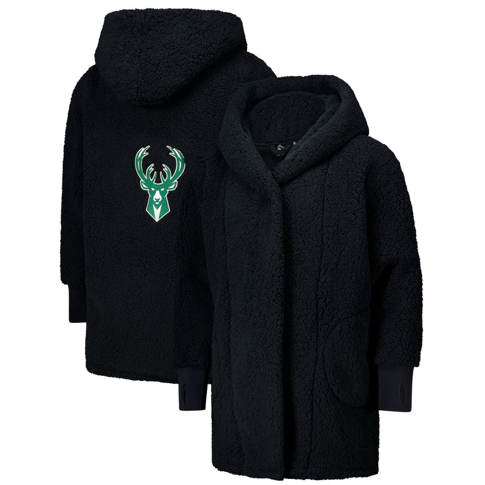 The Best Lounger in the World By Jill Martin Milwaukee Bucks Unisex Black Oversized Open-Front Hoodie Sweater - NBA