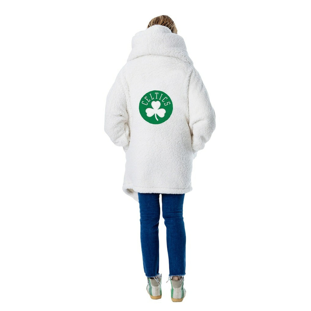 The Best Lounger in the World By Jill Martin Boston Celtics Unisex Cream Oversized Open-Front Hoodie Sweater - NBA