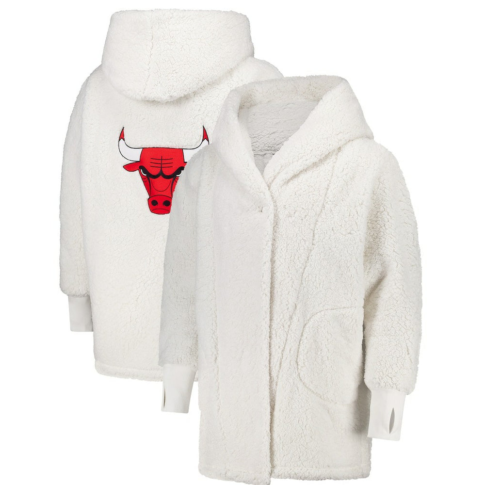 The Best Lounger in the World By Jill Martin Chicago Bulls Unisex Cream Oversized Open-Front Hoodie Sweater - NBA