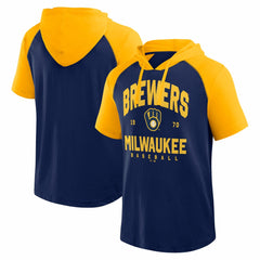 Milwaukee Brewers Logo Athletic Prime Raglan Short Sleeve Hoodie T-Shirt - MLB