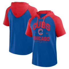 Chicago Cubs Logo Athletic Prime Raglan Short Sleeve Hoodie T-Shirt - MLB