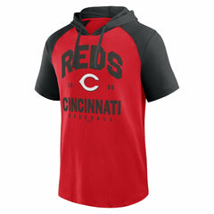 Cincinnati Reds Logo Athletic Prime Raglan Short Sleeve Hoodie T-Shirt - MLB