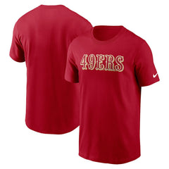 San Francisco 49ers Primetime Wordmark Essential T-Shirt Scarlet | Nike for Sale