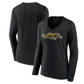 Jacksonville Jaguars Women's Classic Logo Long Sleeve V-Neck T-Shirt Black | NFL