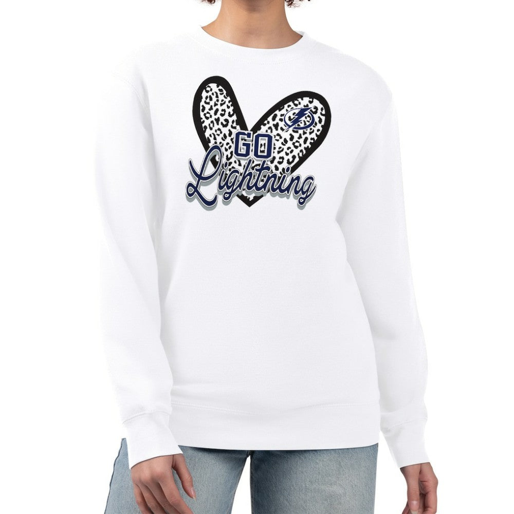 Tampa Bay Lightning G-III 4Her by Carl Banks Women's Animal Print Heart Fleece Pullover Sweatshirt - White - NHL