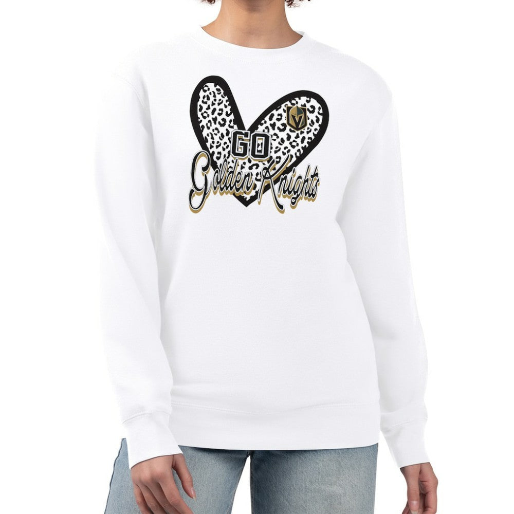 Vegas Golden Knights G-III 4Her by Carl Banks Women's Animal Print Heart Fleece Pullover Sweatshirt - White - NHL