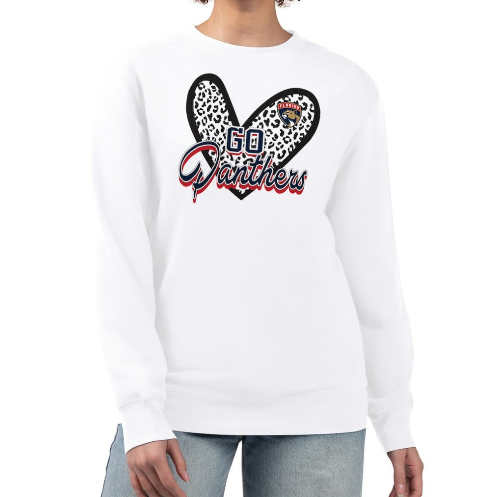 Florida Panthers G-III 4Her by Carl Banks Women's Animal Print Heart Fleece Pullover Sweatshirt - White - NHL
