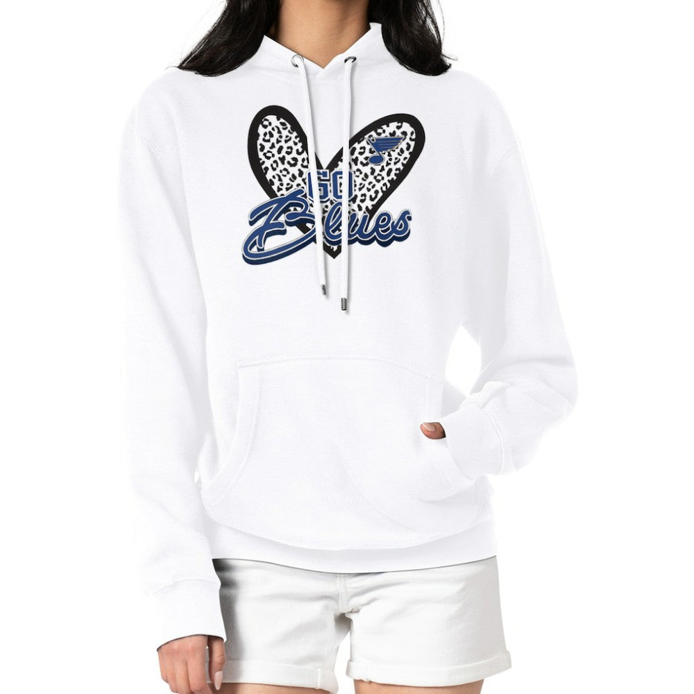 St. Louis Blues G-III 4Her by Carl Banks Women's Animal Print Heart Fleece Pullover Hoodie - White - NHL