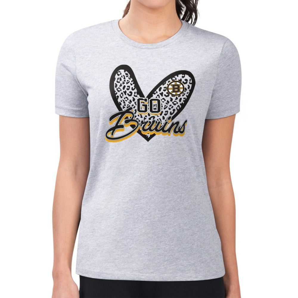 Boston Bruins G-III 4Her by Carl Banks Women's Super-Slim Fit Lightweight Animal Print Heart T-Shirt - Heather Gray - NHL