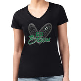 Dallas Stars G-III 4Her by Carl Banks Women's Super-Slim Fit Lightweight Animal Print Heart V-Neck T-Shirt - Black - NHL