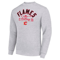 Calgary Flames Starter Stick And Puck Logo Fleece Pullover Sweatshirt - Heather Gray - NHL