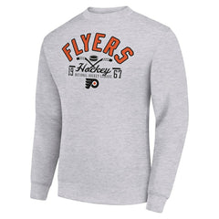 Philadelphia Flyers Starter Stick And Puck Logo Fleece Pullover Sweatshirt - Heather Gray - NHL