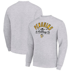 Pittsburgh Penguins Starter Stick And Puck Logo Fleece Pullover Sweatshirt - Heather Gray - NHL