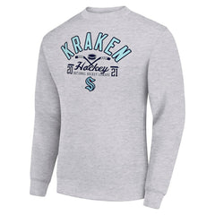 Seattle Kraken Starter Stick And Puck Logo Fleece Pullover Sweatshirt - Heather Gray - NHL