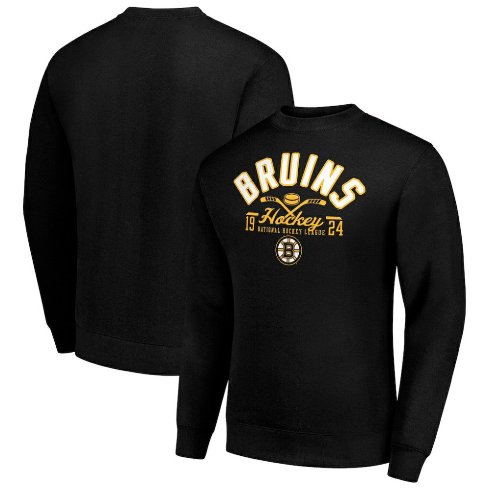 Boston Bruins Starter Stick And Puck Logo Fleece Pullover Sweatshirt - Black - NHL