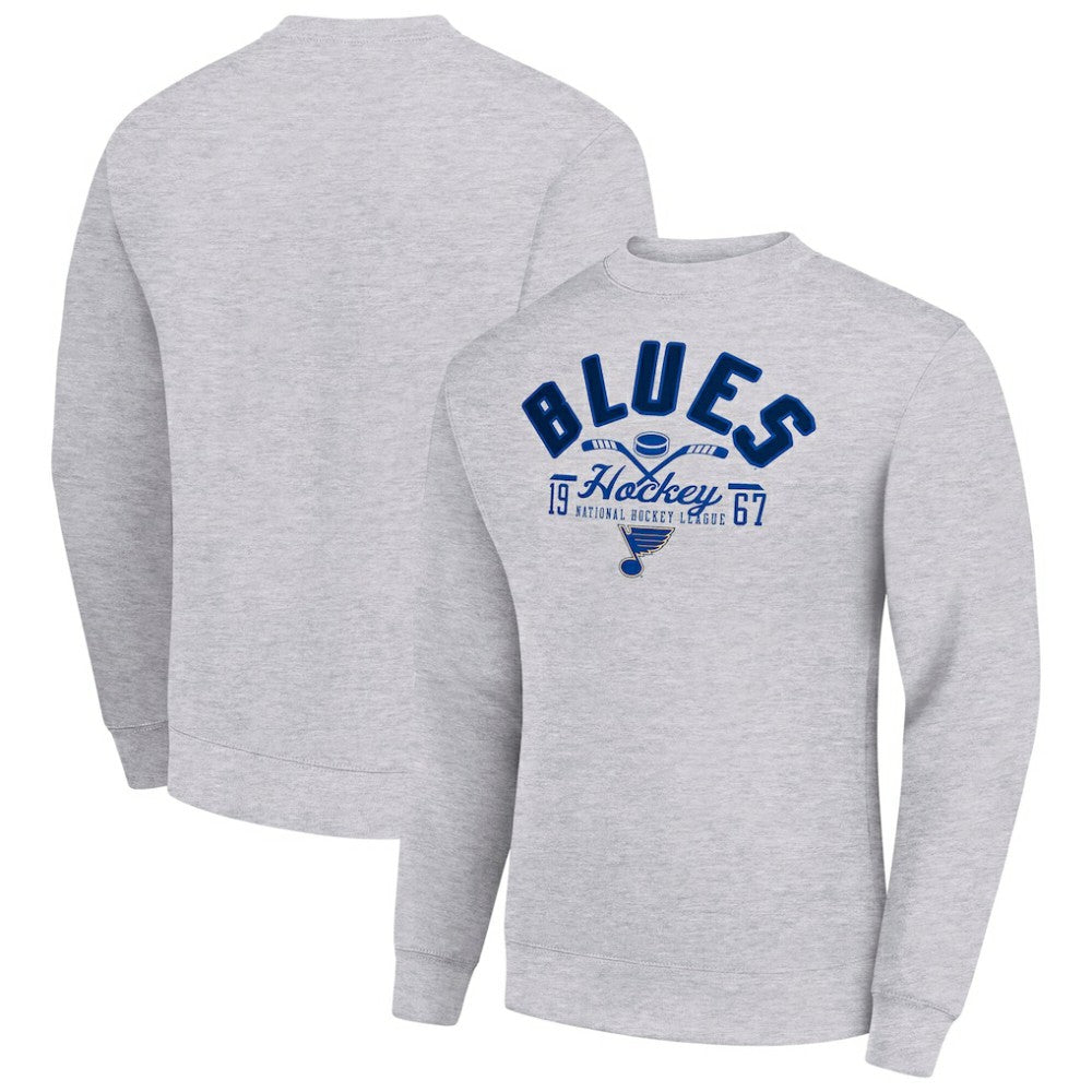 St. Louis Blues Starter Stick And Puck Logo Fleece Pullover Sweatshirt - Heather Gray - NHL
