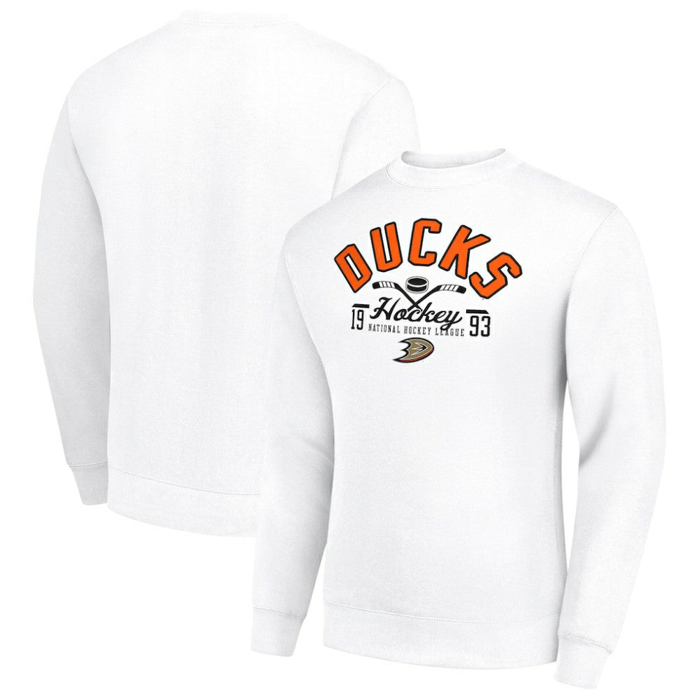 Anaheim Ducks Starter Stick And Puck Logo Fleece Pullover Sweatshirt - White - NHL