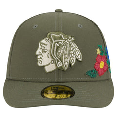 Chicago Blackhawks New Era Tonal Florals 59FIFTY Fitted Hat - Olive - NHL