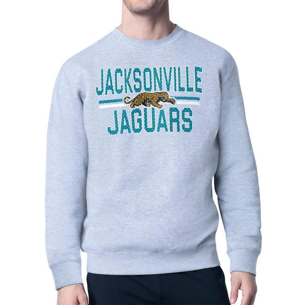 Jacksonville Jaguars Starter Mesh Look Retro Team Logo Pullover Sweatshirt Heather Gray | NFL