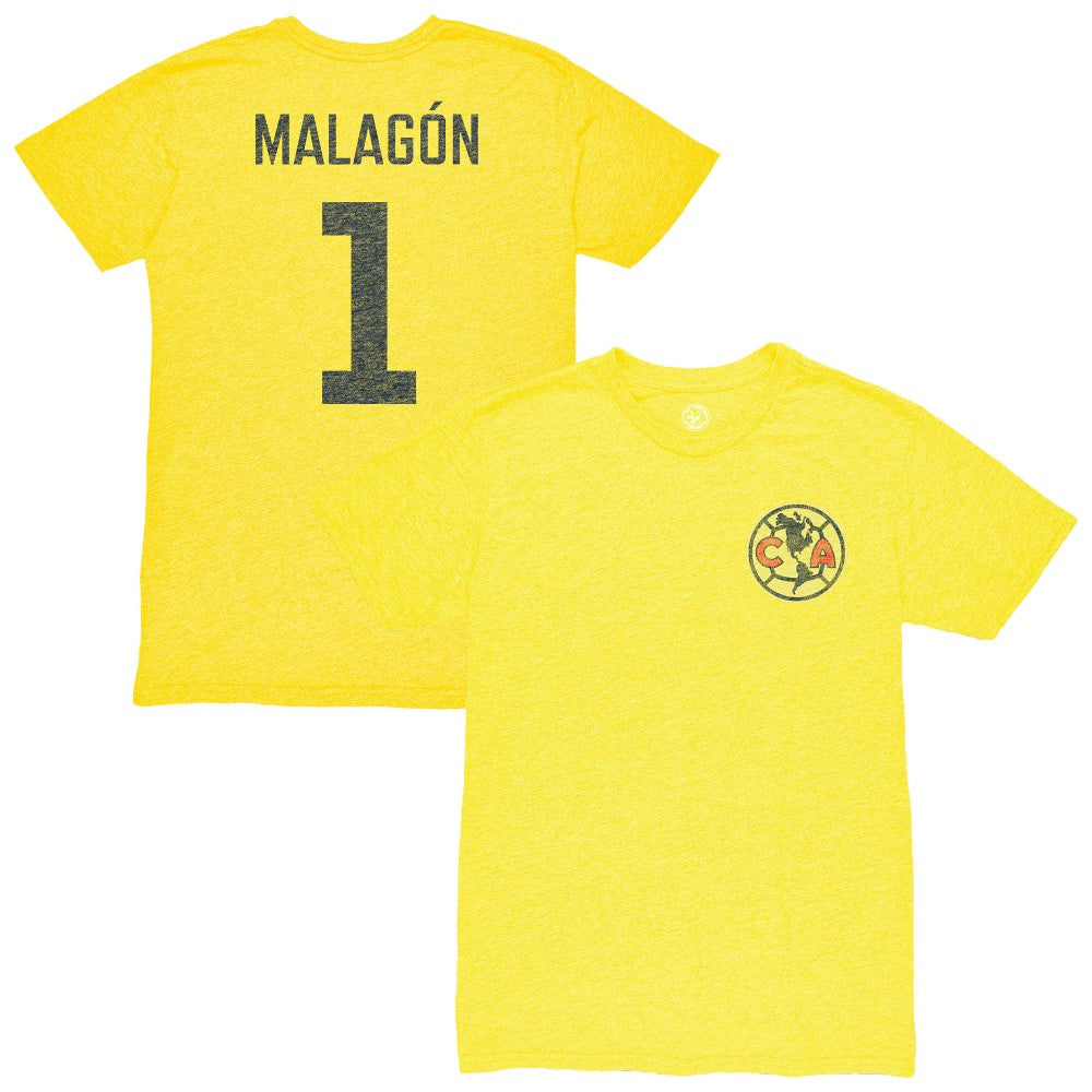 Luis Malagón Club America 1863FC Vintage Player Name & Number Tri-blend T-Shirt Yellow - FIFA World CUP