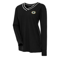 Green Bay Packers Antigua Women's Symbolic Long Sleeve V-Neck Top Black | NFL