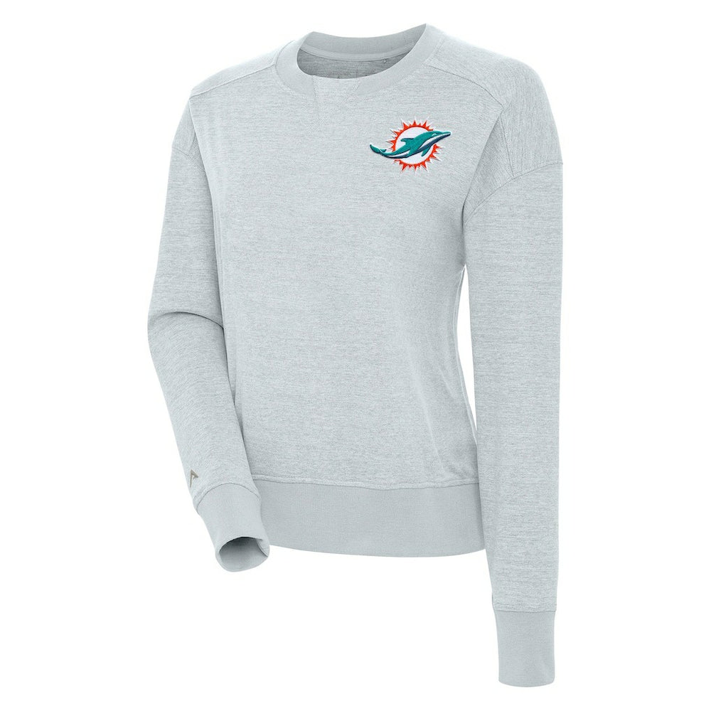 Miami Dolphins Antigua Women's Forward Fleece Pullover Sweatshirt Heather Gray | NFL