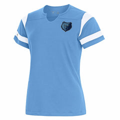 Memphis Grizzlies Antigua Women's Encounter Short Sleeve Notch Neck Top Powder Blue - NBA