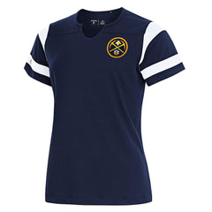 Denver Nuggets Antigua Women's Encounter Short Sleeve Notch Neck Top Navy - NBA