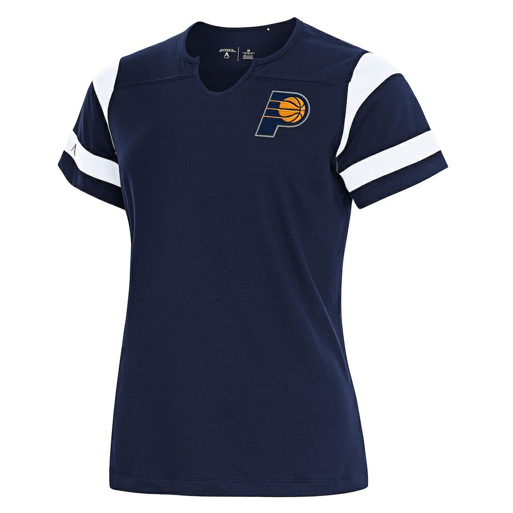 Indiana Pacers Antigua Women's Encounter Short Sleeve Notch Neck Top Navy - NBA