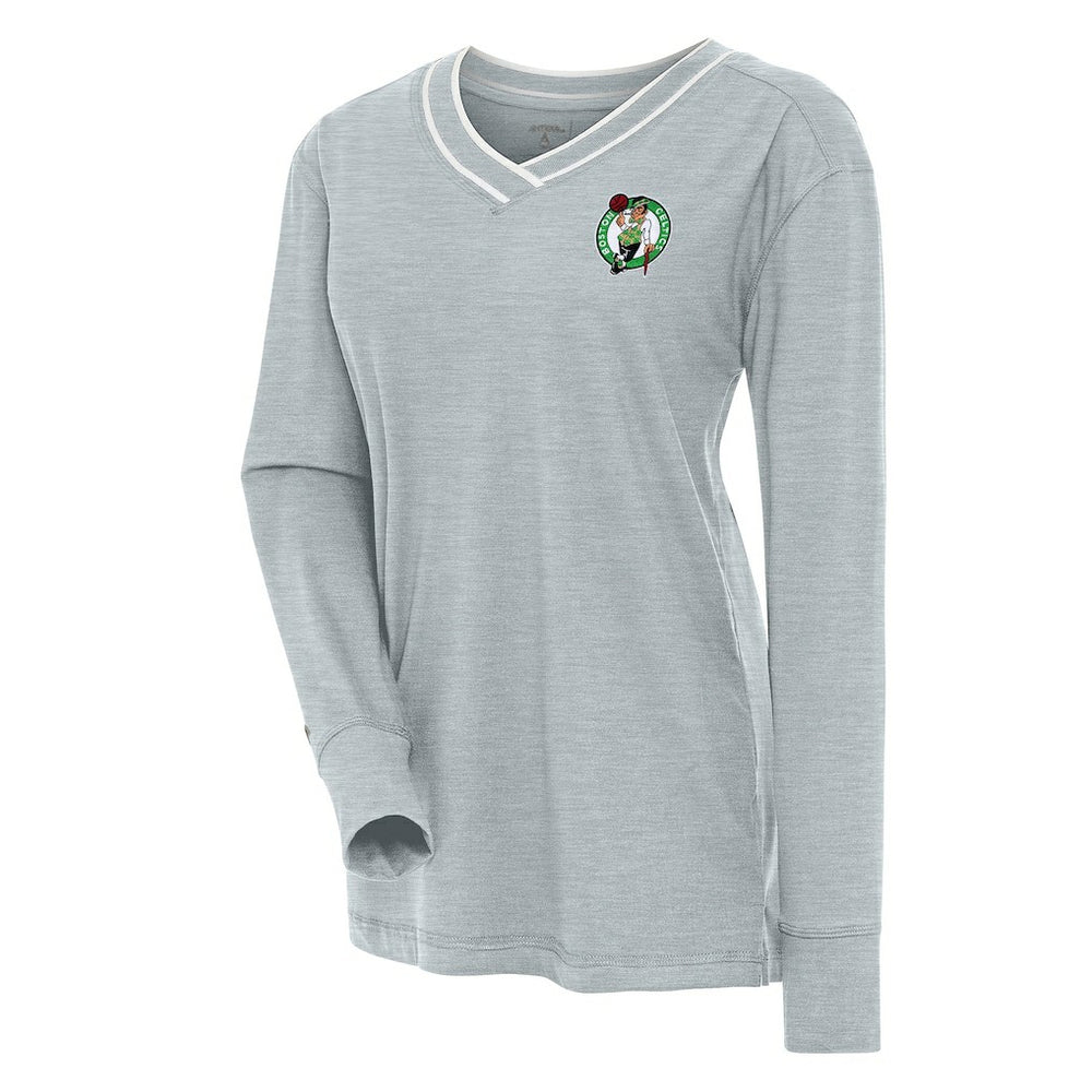 Boston Celtics Antigua Women's Symbolic Long Sleeve V-Neck Top Heather Gray - NBA