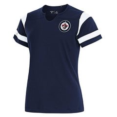 Winnipeg Jets Antigua Women's Encounter Short Sleeve Notch Neck Top - Navy - NHL