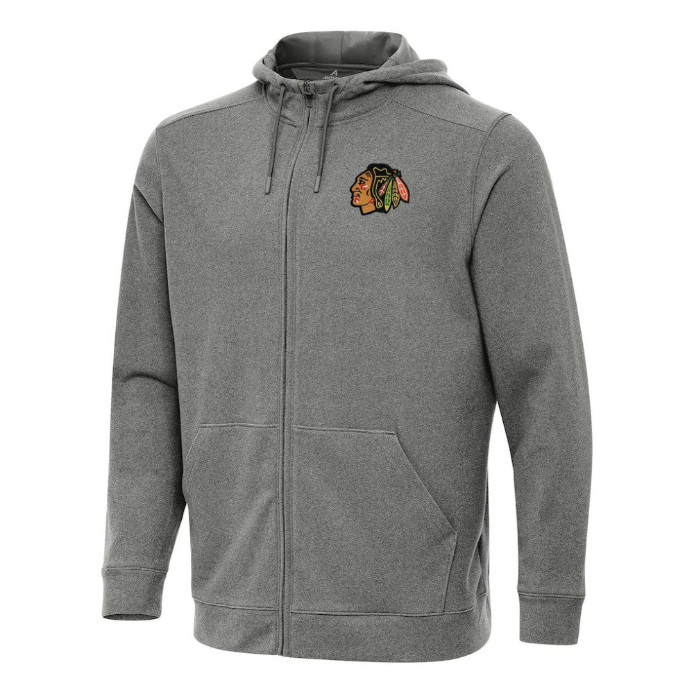 Chicago Blackhawks Antigua Effortless Full-Zip Hoodie Jacket - Heather Black - NHL