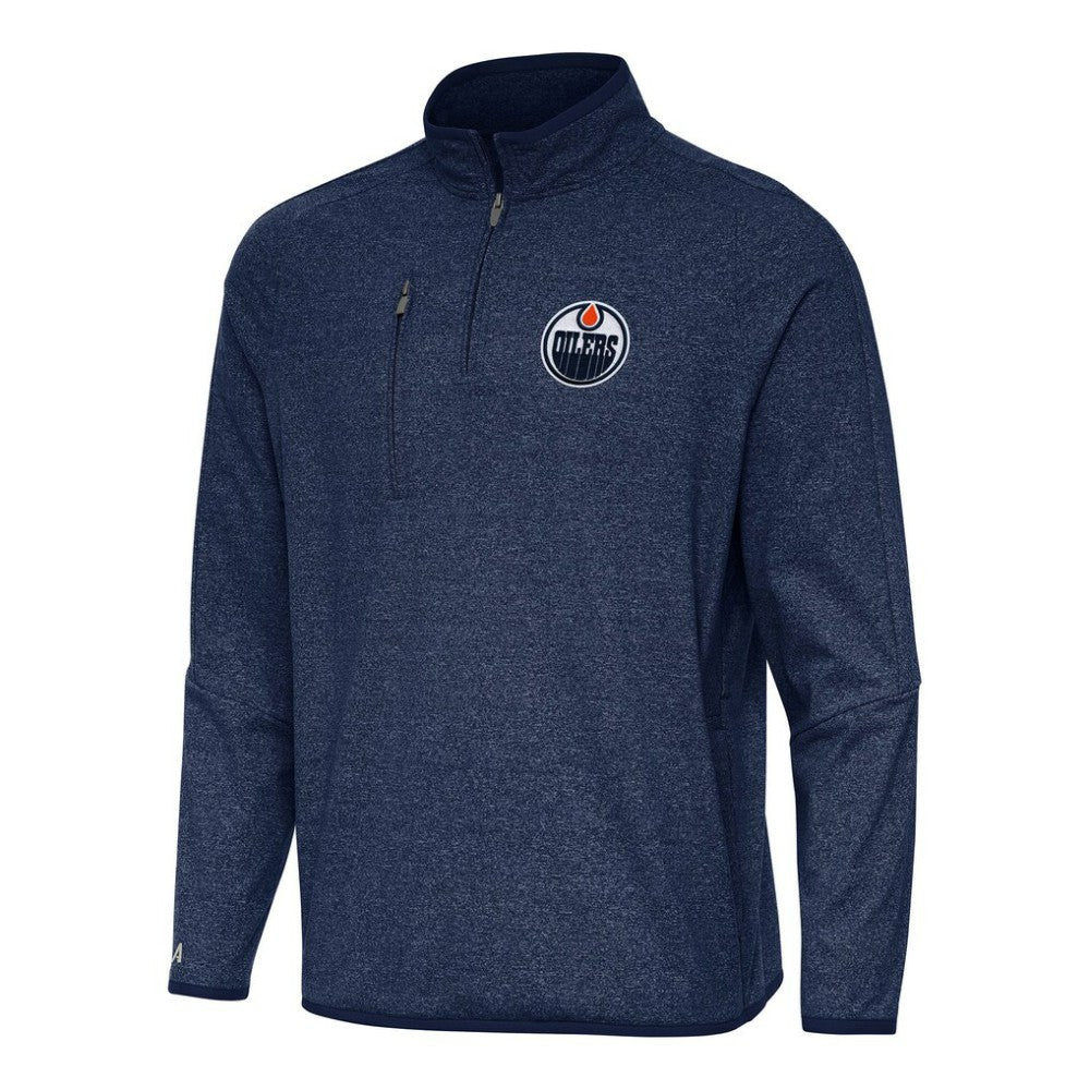 Edmonton Oilers Antigua Certain Quarter-Zip Tri-Blend Sweatshirt - Heather Navy - NHL