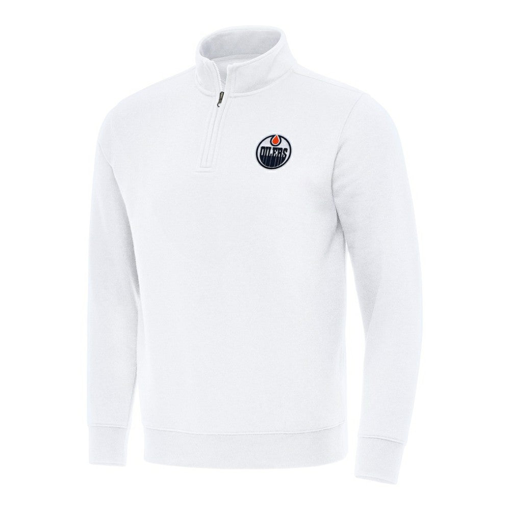 Edmonton Oilers Antigua Victory Quarter-Zip Mock Sweatshirt - White - NHL