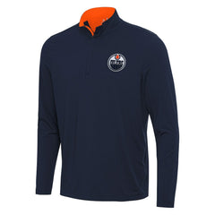 Edmonton Oilers Antigua Content Quarter-Zip Pullover Top - Navy/Orange - NHL
