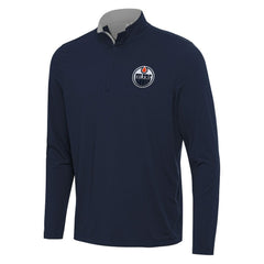 Edmonton Oilers Antigua Content Quarter-Zip Pullover Top - Navy/Gray - NHL