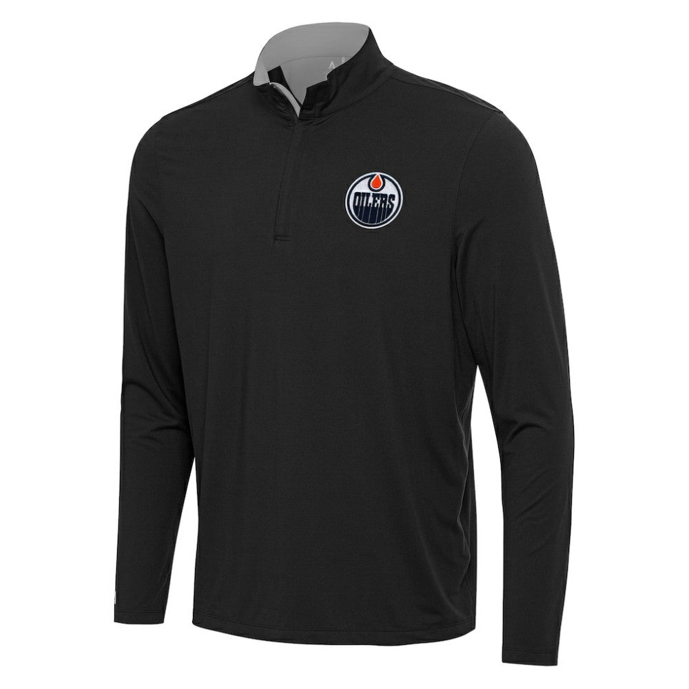 Edmonton Oilers Antigua Content Quarter-Zip Pullover Top - Black/Gray - NHL