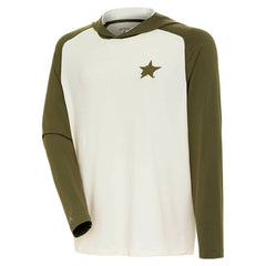 Dallas Stars Antigua Intrepid Sand Raglan Long Sleeve Hoodie T-Shirt - Cream/Olive - NHL