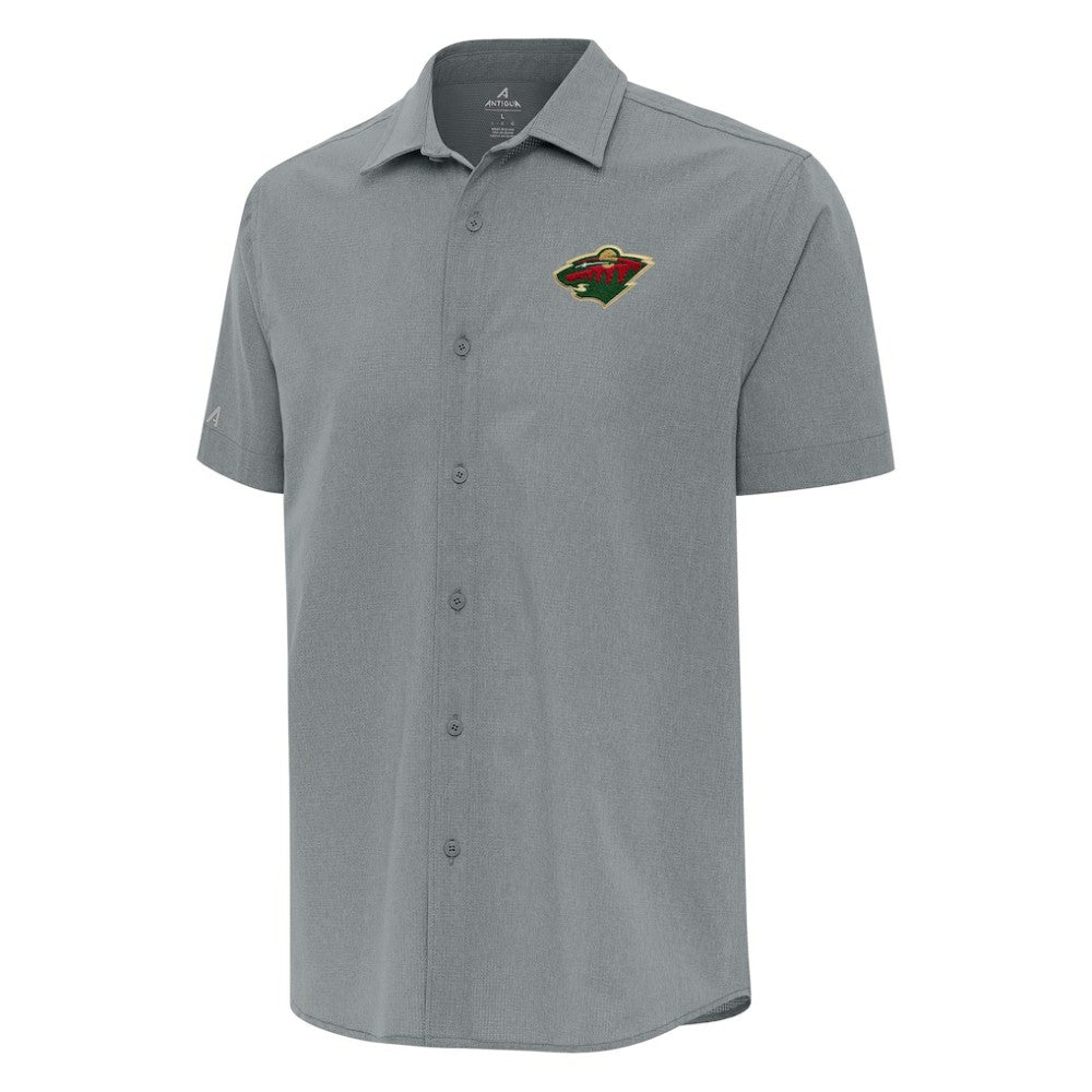 Minnesota Wild Antigua Activate Woven Short Sleeve Button-Up Shirt - Gray - NHL