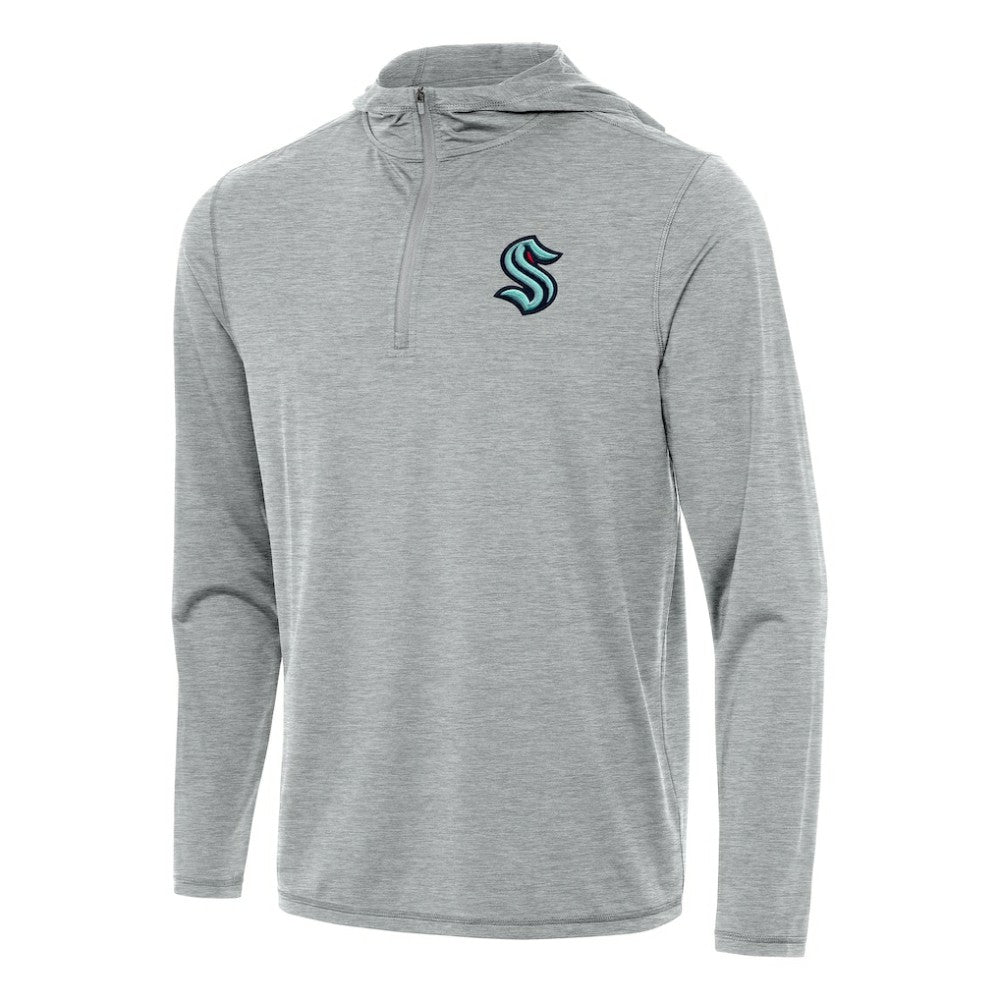 Seattle Kraken Antigua Tidy Quarter-Zip Hoodie - Heather Gray - NHL