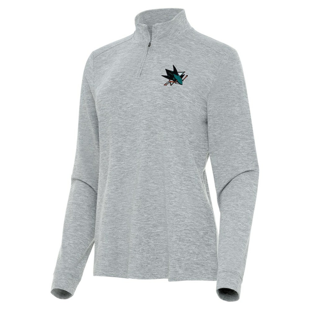 San Jose Sharks Antigua Women's Mentor Quarter-Zip Mock Long Sleeve Top - Heather Gray - NHL