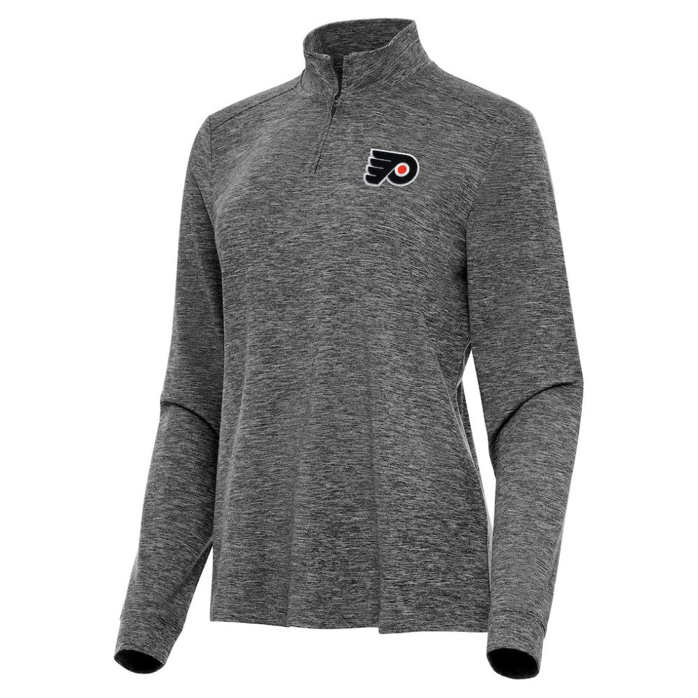 Philadelphia Flyers Antigua Women's Mentor Quarter-Zip Mock Long Sleeve Top - Heather Black - NHL