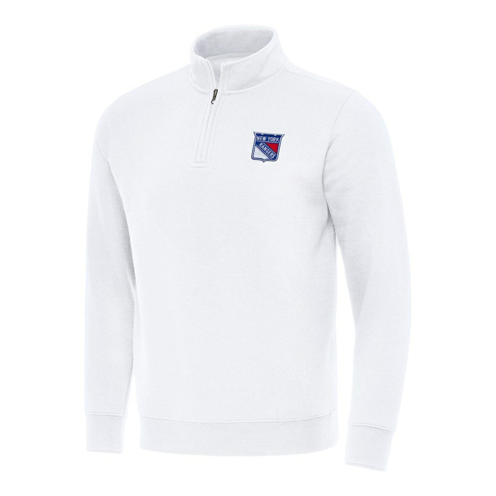 New York Rangers Antigua Victory Quarter-Zip Mock Sweatshirt - White - NHL