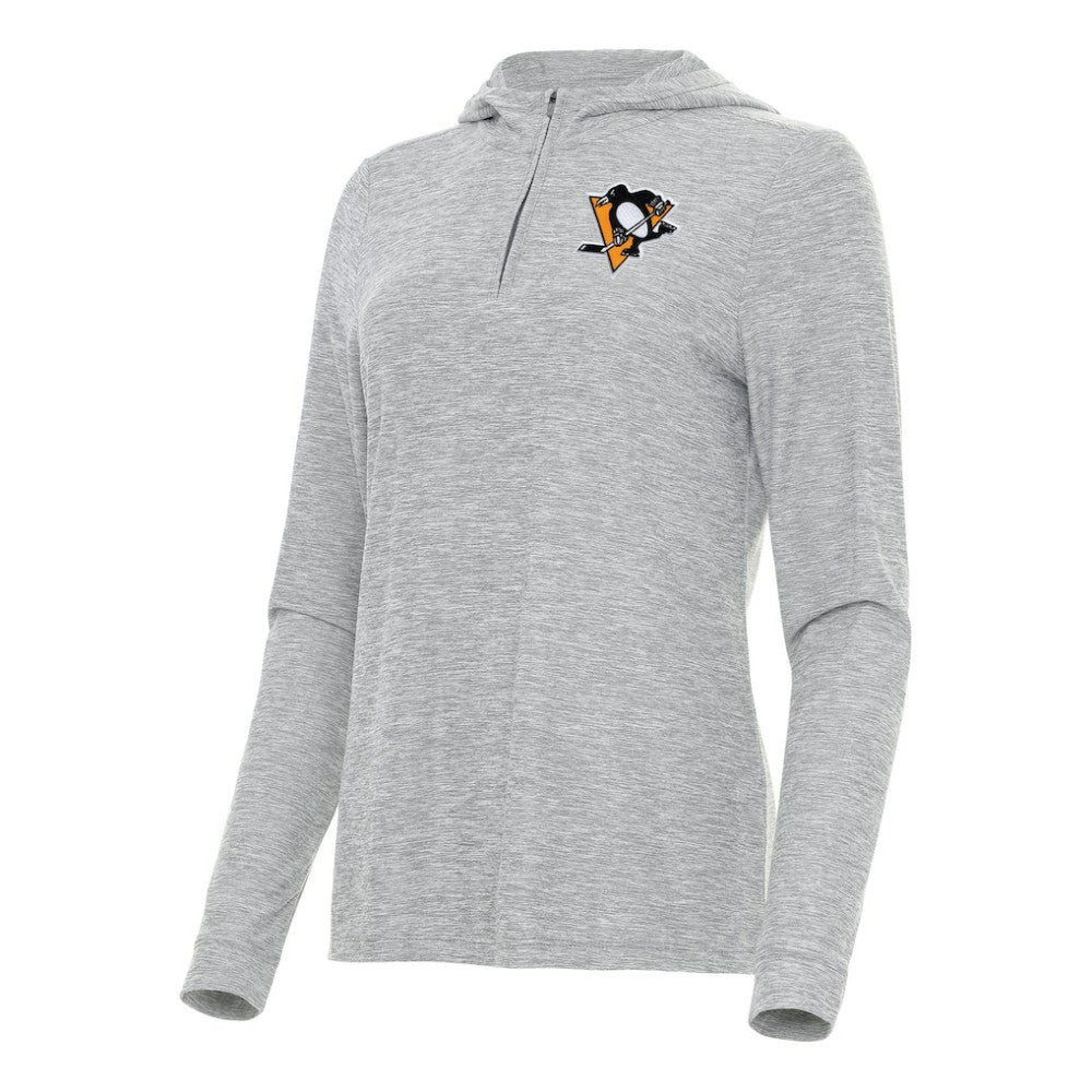 Pittsburgh Penguins Antigua Women's Daybreak Quarter-Zip Hoodie - Heather Gray - NHL